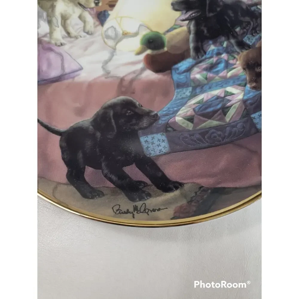 Franklin Mint SLUMBER PARTY Labrador Puppies Collector Plate by Randy McGovern